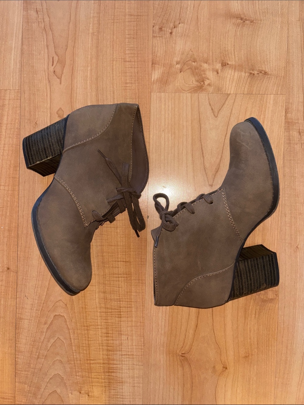 Soda Taupe Lace-Up Ankle Boots with Stacked Heel